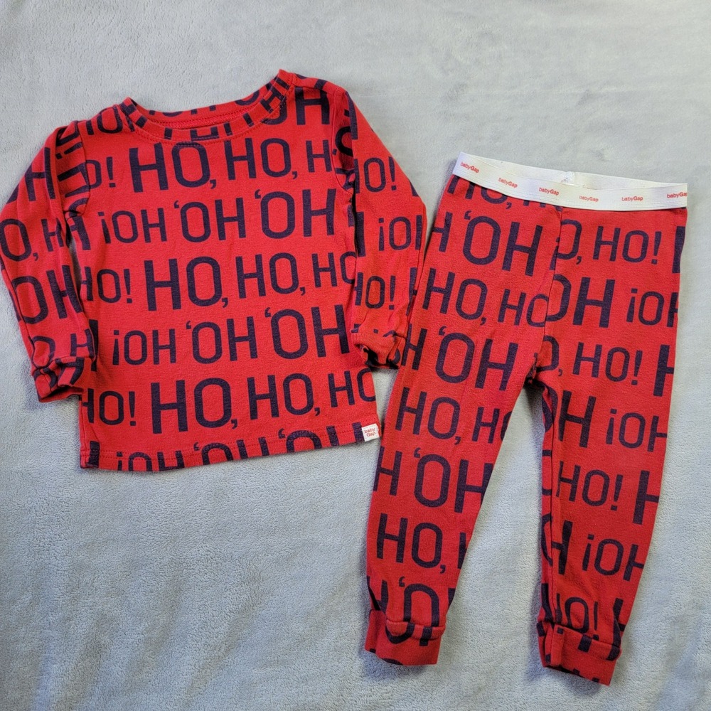 babyGap Kids Red Ho Ho Ho Christmas Pajama Set 18-24‎ Months Cotton 2 Piece
